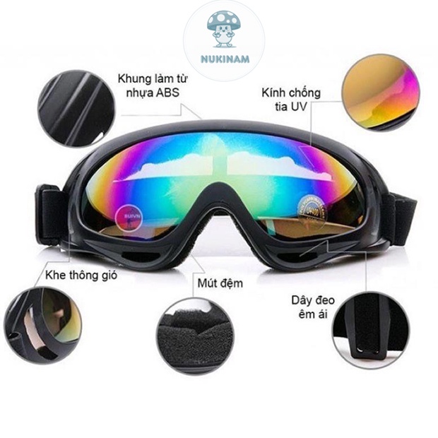 Kính UV 7 màu cho mũ phượt nửa đầu và mũ 3/4