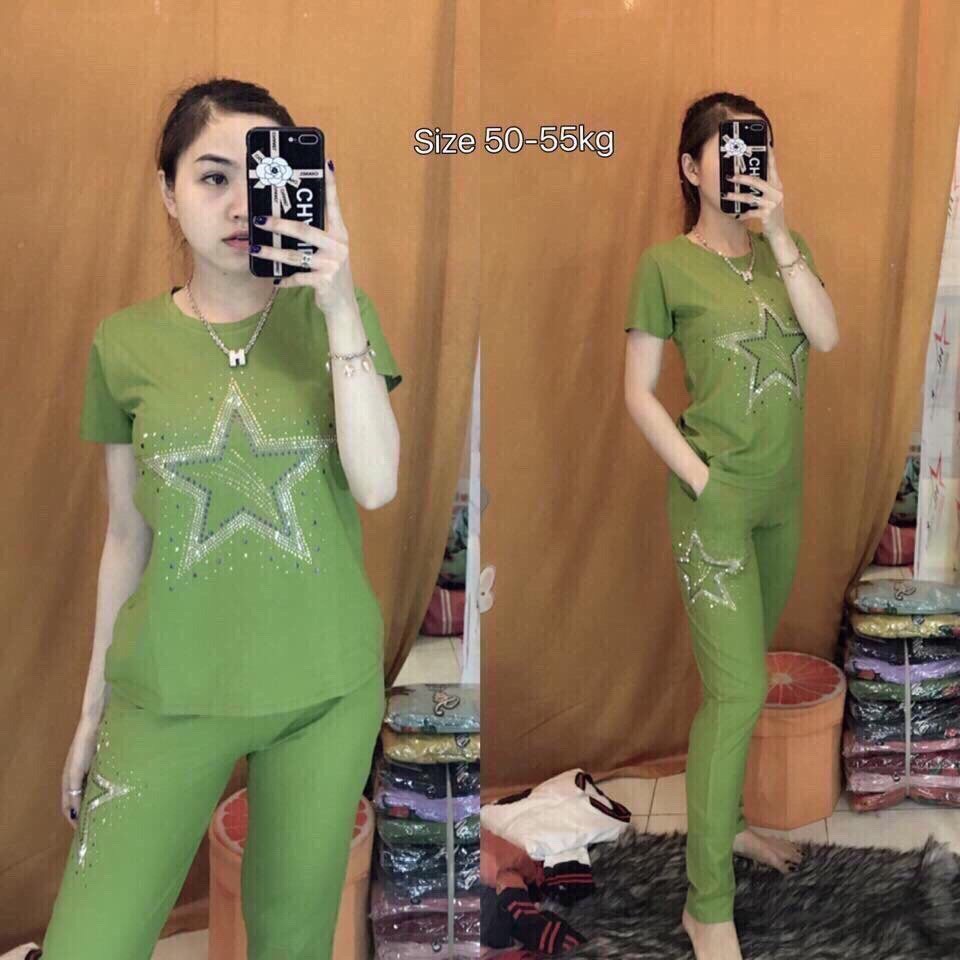 Đồ bộ mặc nhà nữ in hình sao rất xinh bằng chất vải thun cotton thường giá rẻ | BigBuy360 - bigbuy360.vn