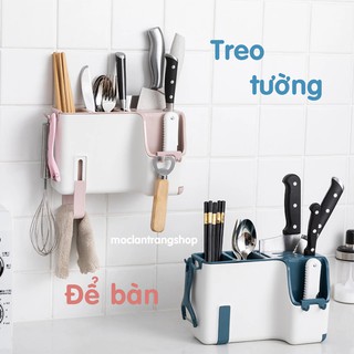 Giá kệ để dao kéo kèm ống đựng đũa thìa muỗng nĩa đa năng, để bàn hoặc dán tường màu pastel phong cách Bắc Âu cao cấp
