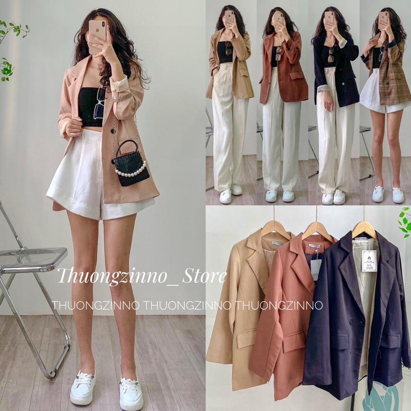 Áo blazer túi hộp nhiều màu hiện đại 2 lớp phong cách Hàn Quốc Áo vest khoác ngoài