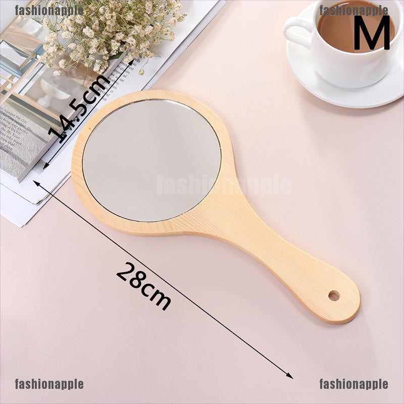 Gương trang điểm cầm tay bằng gỗ hình tròn phong cách vintage