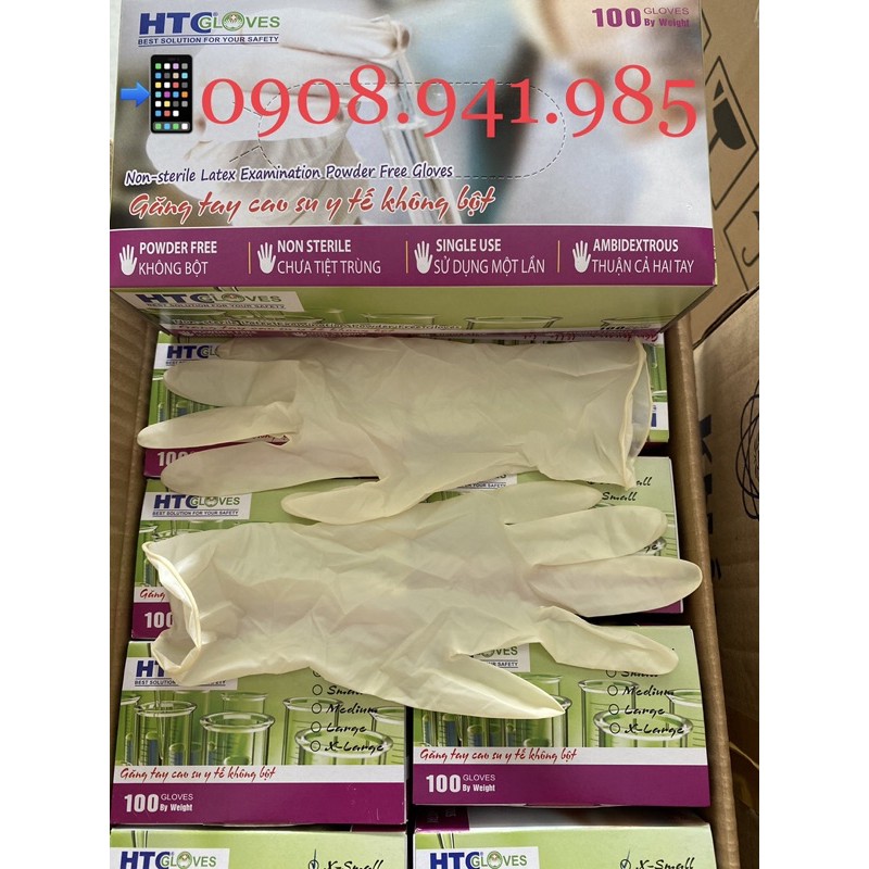 10 Cái Găng tay Y Tế HTC Không Bột, màu cao su tự nhiên