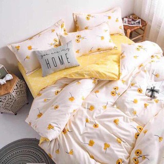 [FLASH SALE] Set Chăn Ga Vỏ Gối Cotton Poly Decor Phong Cách Hàn Quốc Họa Tiết Hoa Cúc Vàng - Mẫu Hot Hit Mới Cập Nhật