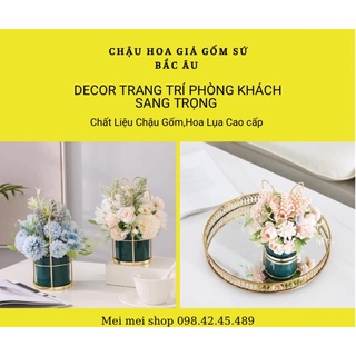 Chậu hoa giả gốm sứ Bắc Âu decor trang trí phòng khách sang trọng