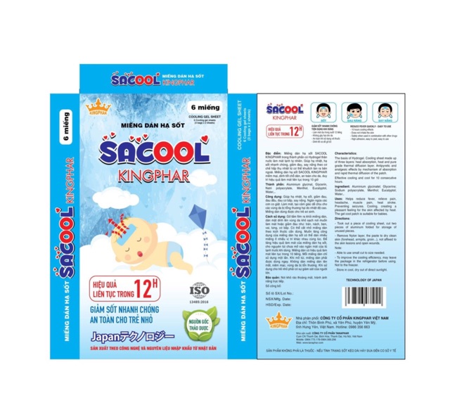 Miếng dán hạ sốt SACOOL Kingphar Hộp 6 miếng  - công nghệ Nhật Bản tác dụng 12 giờ -Giúp hạ nhiệt, hạ sốt nhanh chóng