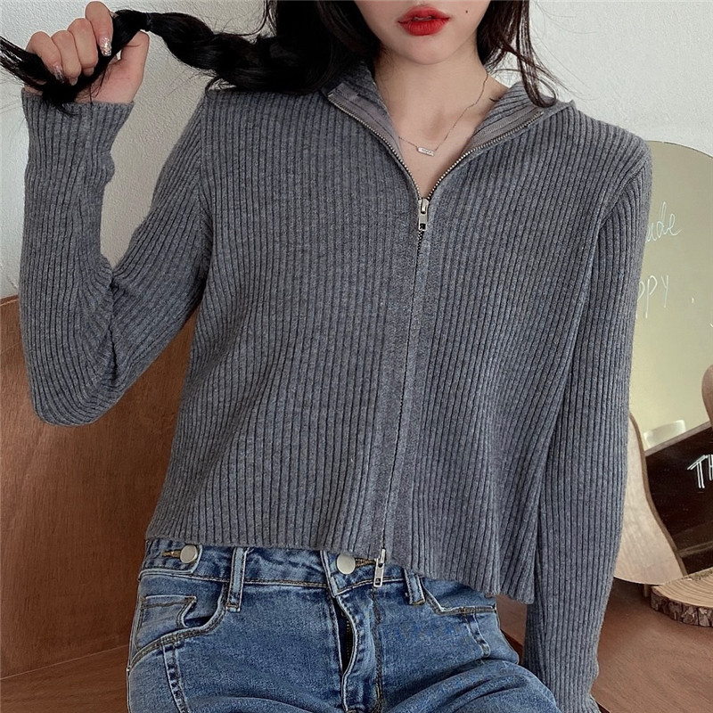 Áo Khoác Hoodie Dài Tay Phối Khóa Kéo Đôi Phong Cách Retro Hàn Quốc Có 3 Màu Lựa Chọn