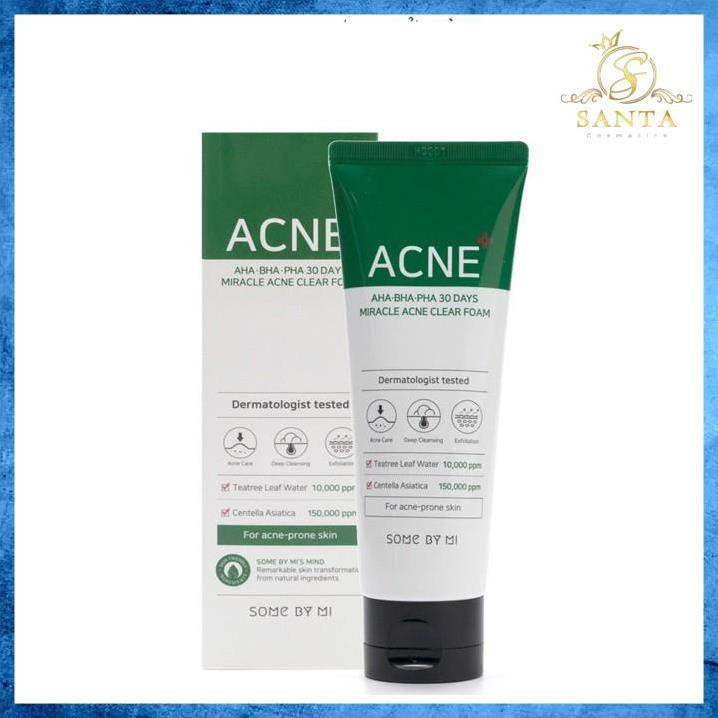 Sữa rửa mặt Some By Mi AHA-BHA-PHA 30 Days Miracle Acne Clear Foam 100ml dành cho da nhờn mụn