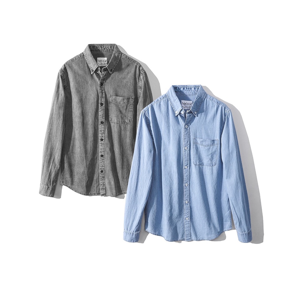 Áo sơ mi nam dài tay cổ bẻ 1 túi HEBOZ chất vải denim lên form sang chảnh - 00000713 | BigBuy360 - bigbuy360.vn