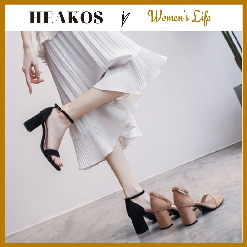 Guốc cao gót nữ 7 phân da Lộn mềm mịn HEAKOS
