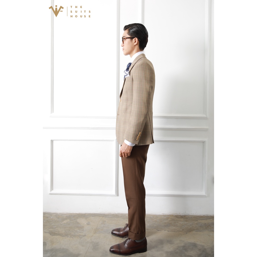 Vest nam THE SUITS HOUSE  nâu kẻ ô áo blazer vest suit quần tây, 2 khuy túi đắp, satorial, chất CASHMERE, chuẩn form