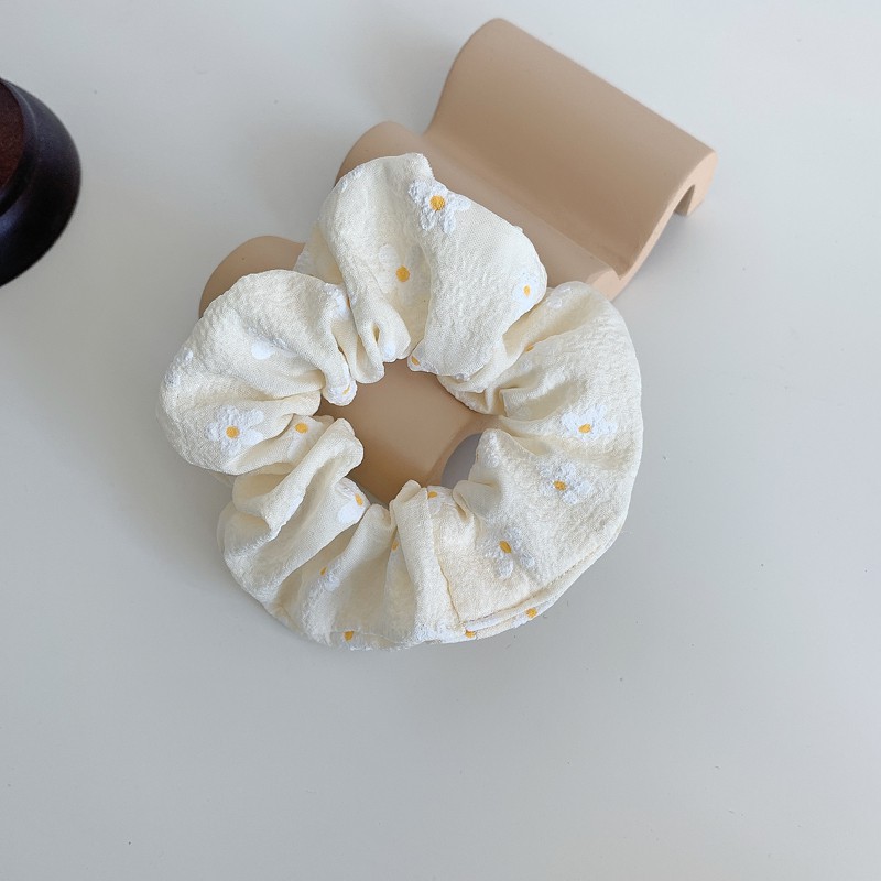 Giao ngẫu nhiên_Dây cột tóc Scrunchies họa tiết hoa cúc trắng dễ thương