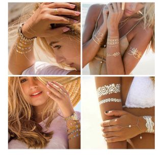 (Hàng có sẵn) Combo 8 hình xăm dán nhũ ánh kim flashtatoo phong cách henna đi chơi đi biển đẹp siêu cute giá rẻ