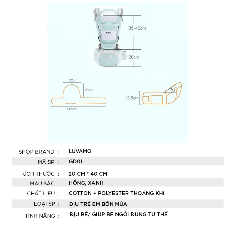 Địu em bé 6 tư thế mềm mại thoáng khí chống gù lưng GD01
