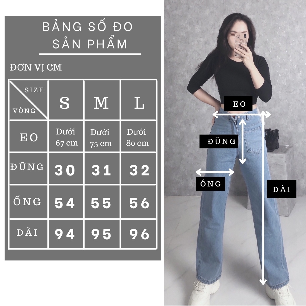 Quần jean nữ ống rộng ❤️ Cạp lưng cao dáng ống suông chất bò dầy dặn 1 túi trước trẻ trung LX14