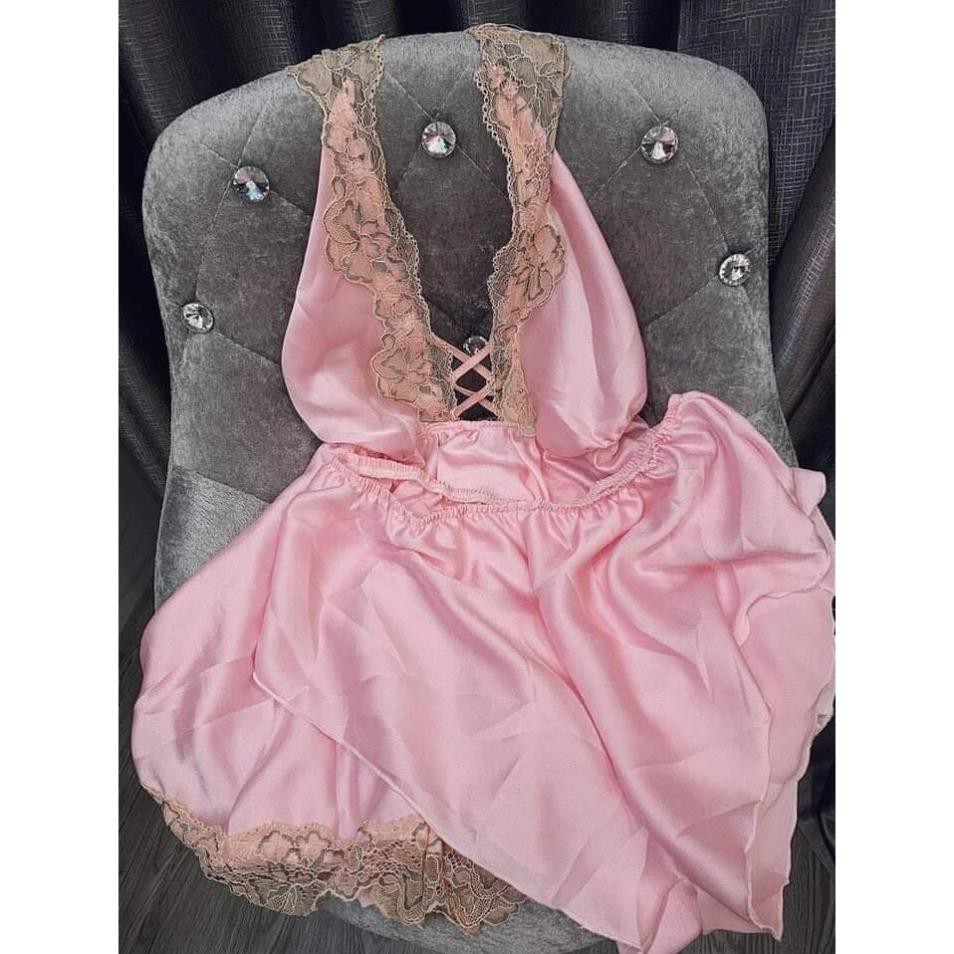 Váy ngủ sexy ❣️FREE SHIP❣️ Đầm ngủ sexy yếm kèm quần vải vatin <60kg  ྇