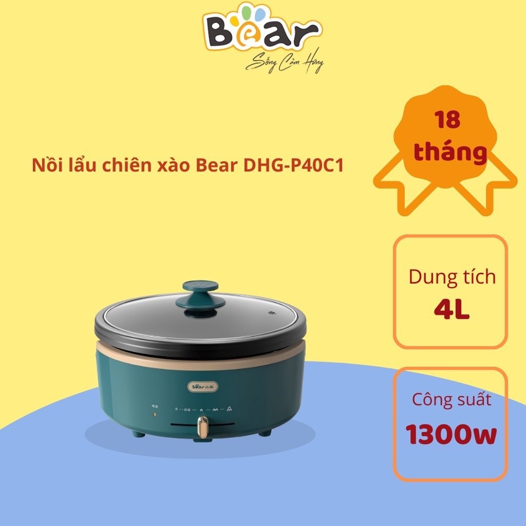 Nồi Lẩu Chiên Xào Đa Năng Chính Hãng Bear Dung Tích 4L Model DHG-P40C1-Bảo Hành 12 Tháng - HÀNG CÓ SẴN