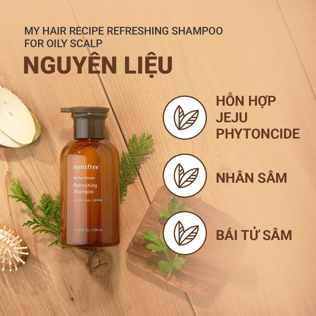 [Mã FMCGMALL giảm 8% đơn từ 250K] Dầu gội cho da dầu innisfree My Hair Recipe Refreshing Shampoo For Oily Scalp 330ml