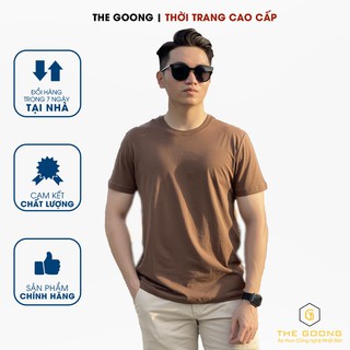 Áo Phông Trơn Nam TheGoong Cổ Tròn, Áo Thun Trơn Basic Cotton Cao Cấp Hàng Hiệu Không Cổ Thoáng Mát Tay Ngắn Màu Nâu