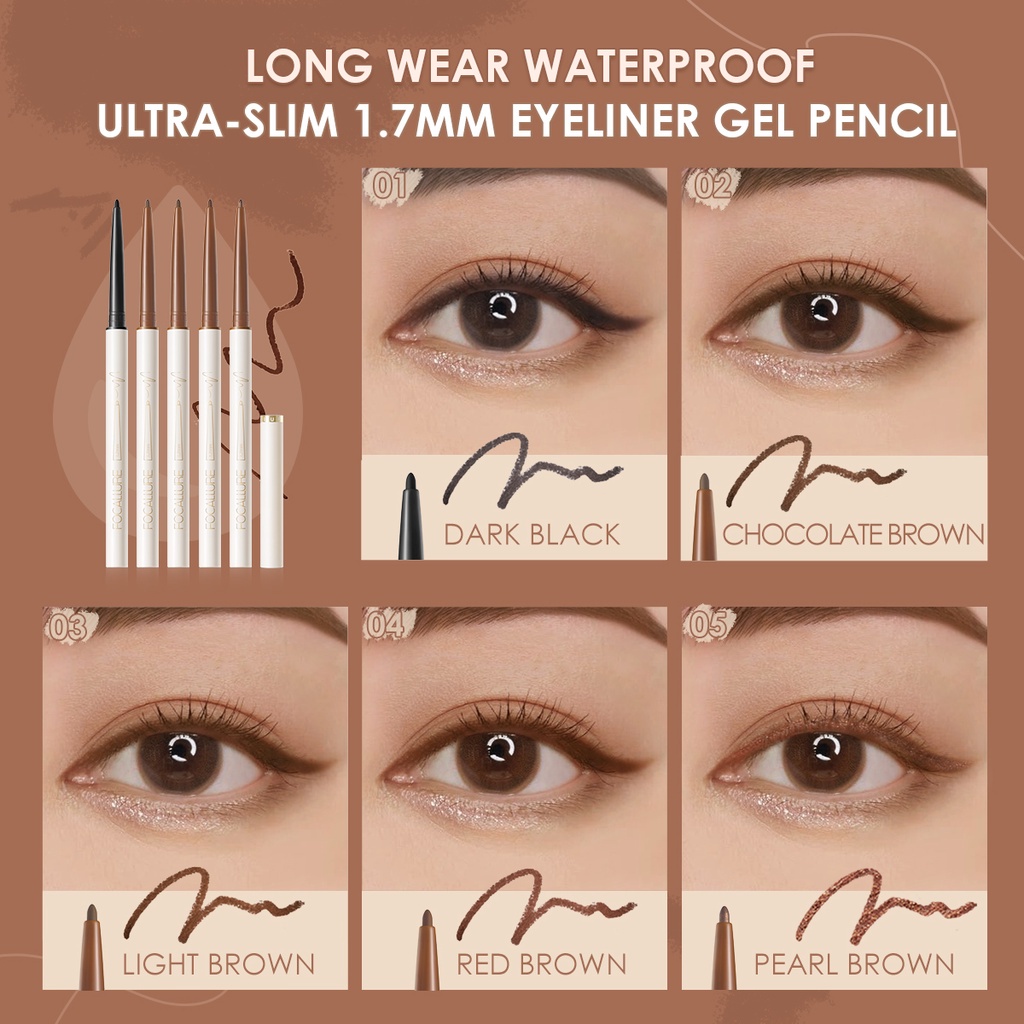 Focallure Waterproof Ultra-fine 1.7mm Eyeliner Gel Pencil Smooth Texture 1g