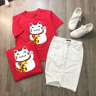 Áo mèo thần tài 2 màu đỏ