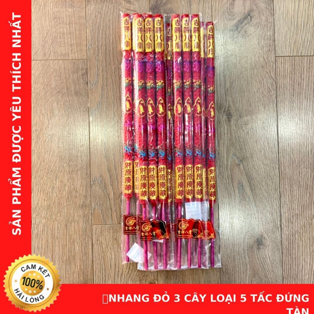 Nhang Đỏ 3 Cây Loại 5 Tấc Cúng Giao Thừa - Bàn Phật - Lễ Cúng