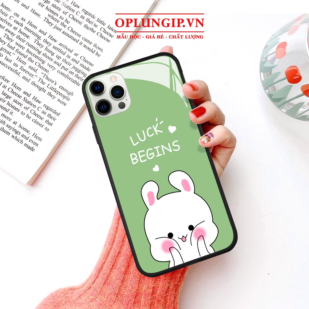 Ốp kính cường lực thỏ chibi cho iphone 14 13 pro max mini 6 s plus 7 8 plus Xr X s max 11 pro max 12 pro max