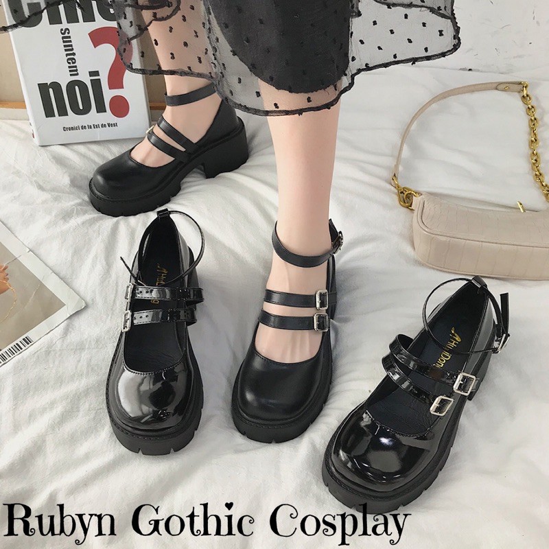 [Sẵn]  Giày Búp Bê Lolita Đế Cao Cosplay học sinh Nhật Bản ( BÓNG VÀ NHÁM )