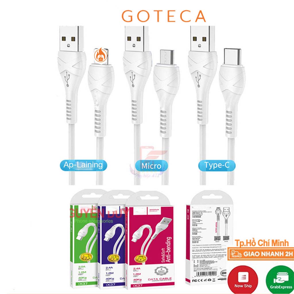 Cáp sạc nhanh - hỗ trợ sạc nhanh type c/  micro usb- x37- hàng - Goteca