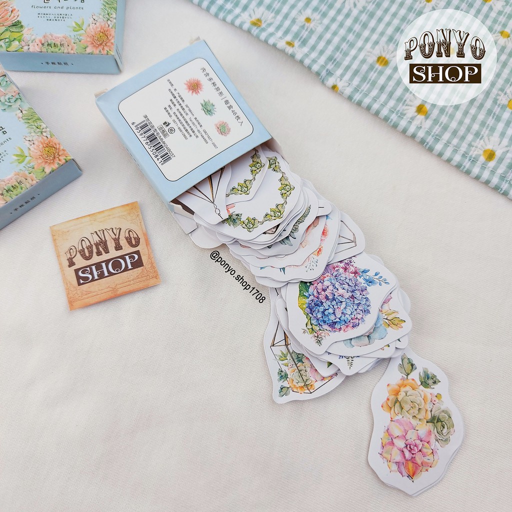 Hộp 46 sticker nhãn dán Flower trang trí Scrapbook