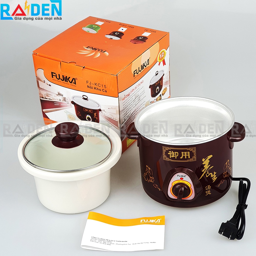 Nồi Kho Thịt Cá Fujika- dung tích 2.5L-nắp kính, lòng Sứ trắng, Hầm chậm ,Nấu Cháo, tốt ,giá rẻ- bảo hành 1 năm