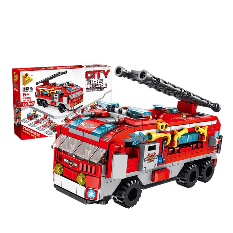 Đồ chơi lắp ráp xe cứu hỏa - Fire Car 12 in 1 Panlos 633016 - Đồ chơi trí tuệ 561 mảnh ghép