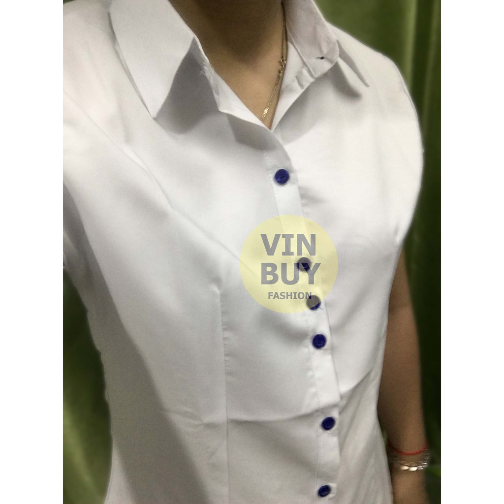 Áo sơ mi trắng tay ngắn, thiết kế 3 nút áo ngăn hở ngực | BigBuy360 - bigbuy360.vn