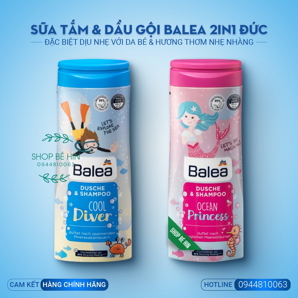 Sữa tắm dầu gội trẻ em Balea Đức 2in1 dành cho bé từ 2 tuổi, đặc biệt dịu nhẹ, hương thơm tươi mát