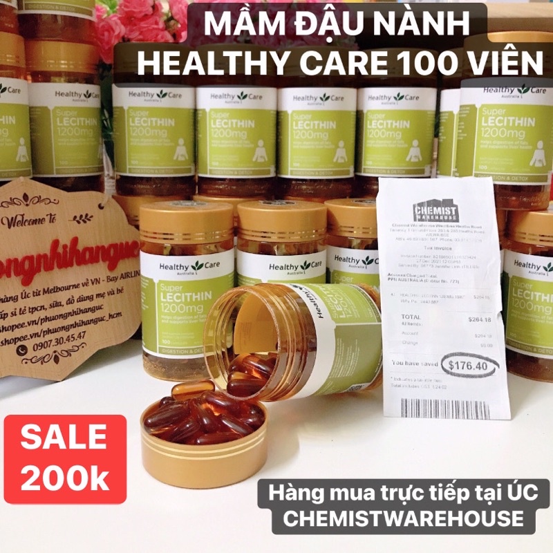 HÀNG CHUẨN AIR MUA TẠI ÚC - TINH CHẤT MẦM ĐẬU NÀNH HEALTHY CARE LECITHIN 100 VIÊN- DATE 2024