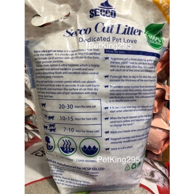 [SIÊU RẺ] 1 TẢI 8 Gói Cát Thuỷ Tinh Secco 5 Lít Siêu Tiết Kiệm cho Mèo