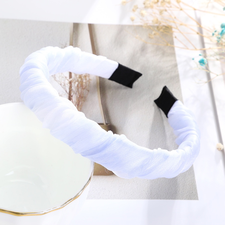 Băng đô lụa xếp ly bản rộng màu sáng thời trang Hàn Quốc