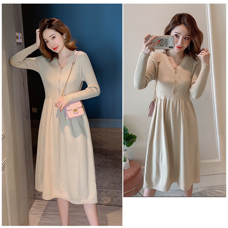 Váy Bầu Đầm Bầu LEN Cho Bé Bú Sau Sinh A1598