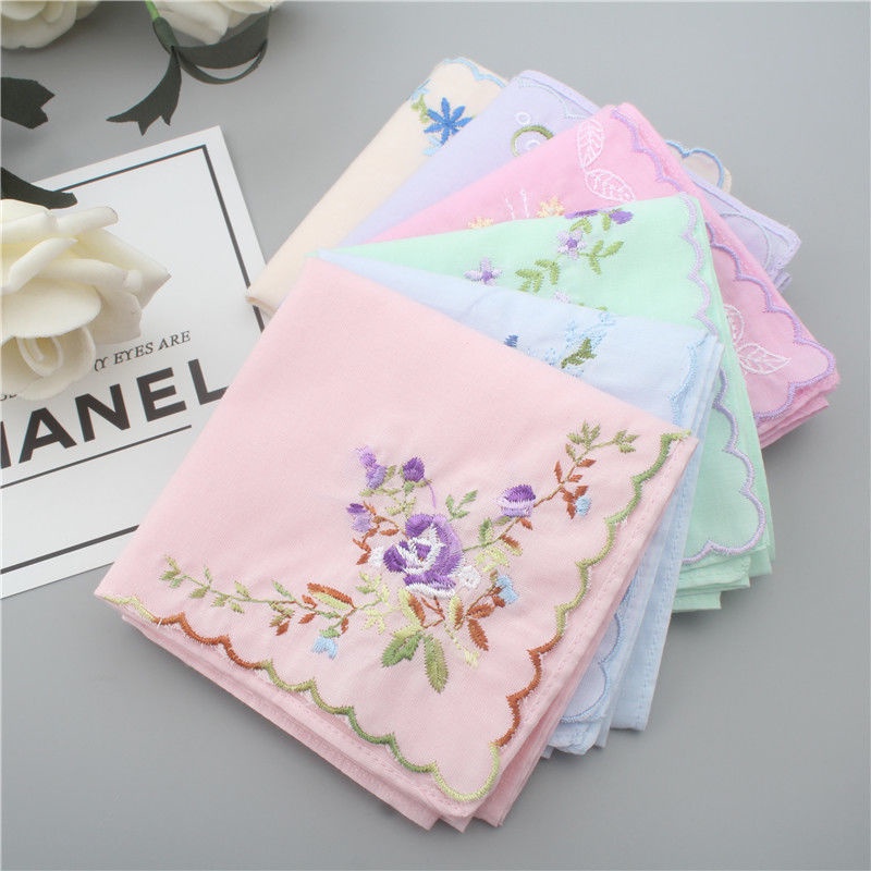 Khăn Tay Cotton Mỏng Mềm Mại Hình Vuông Nhỏ Thêu Họa Tiết Cổ Điển