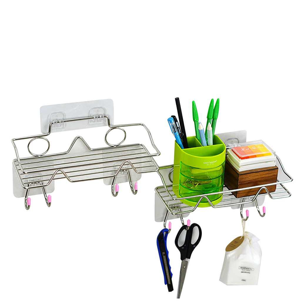 Kệ gia vị kệ dán để đồ nhà tắm tặng kèm móc treo đồ chất liệu inox 304 chống rỉ chịu lực | BigBuy360 - bigbuy360.vn
