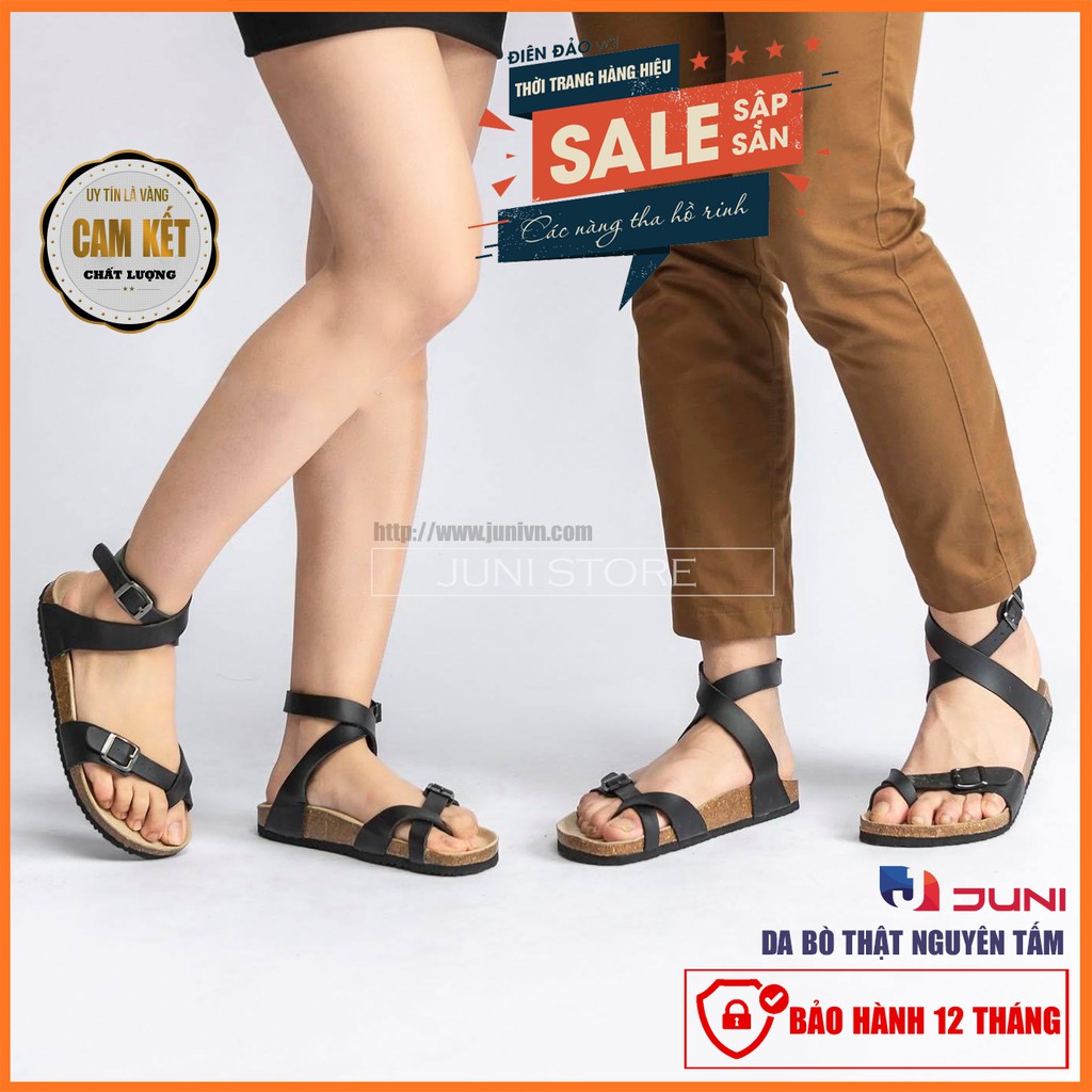 [DA BÒ THẬT] D16-Dép Sandal da bò cổ cao Unisex (Đế trấu) – Juni Store