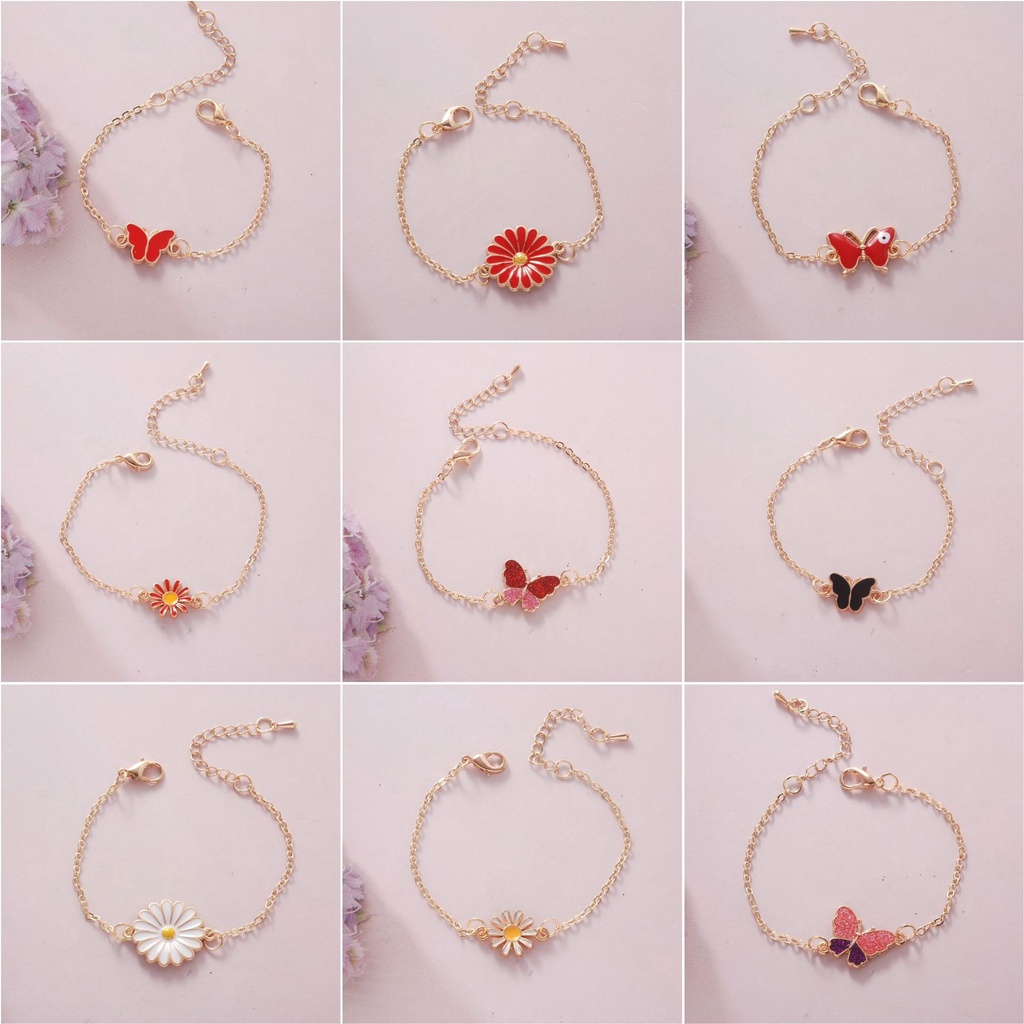 Vòng Tay Hình Hoa Cúc Và Bướm Thời Trang Hàn Quốc Đơn Giản Cá Tính Cho Nữ