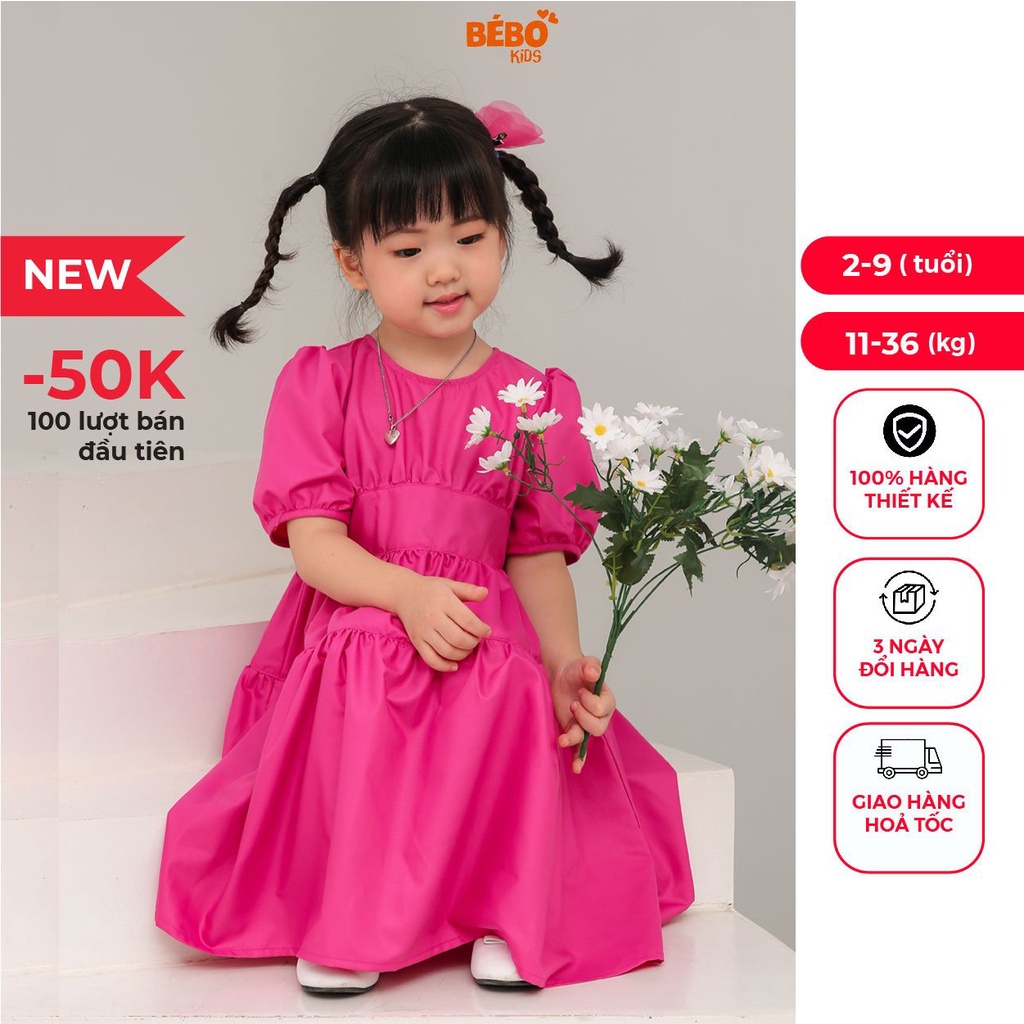 ∏☜☢Váy đầm cho bé gái BEBOKIDS V05 thiết kế dáng babydoll màu hồng công chúa đáng yêu từ 2-9 tuổi