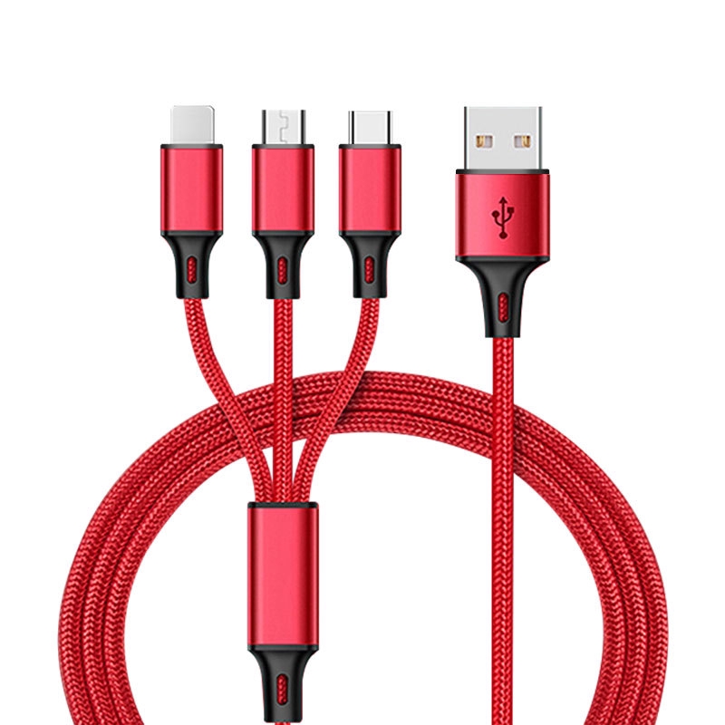 Cáp sạc chia cổng Lightning + type-C + Micro USB dây nylon bện bằng hợp kim nhôm
