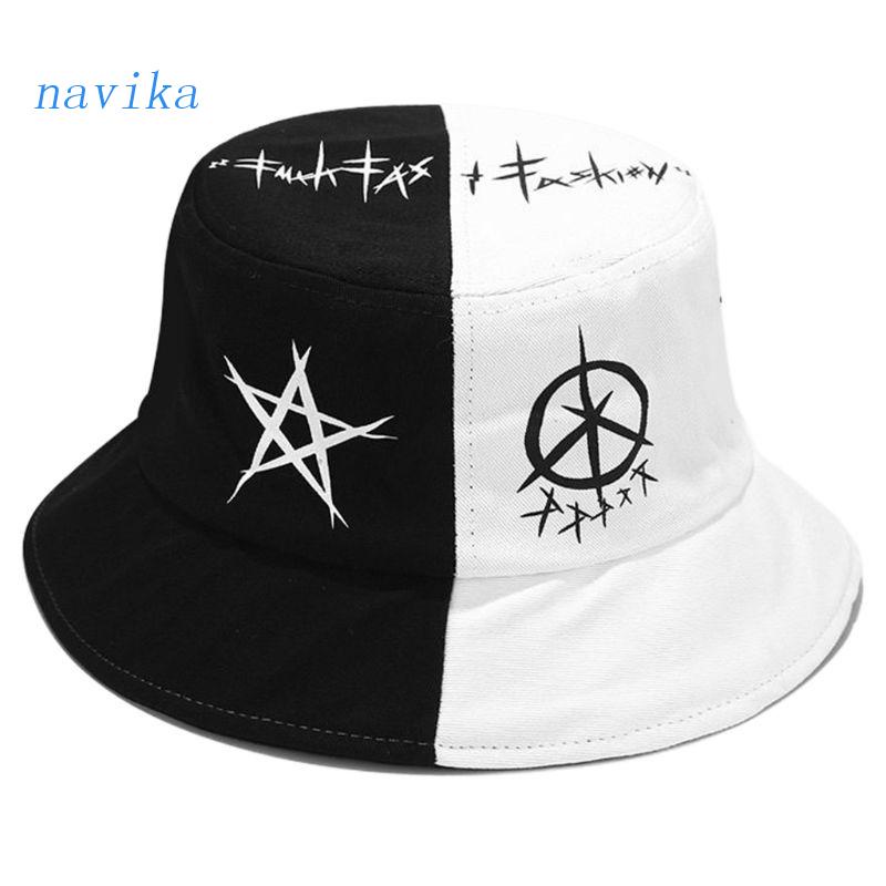 Nón Bucket Unisex Màu Trắng Đen In Họa Tiết Graffiti