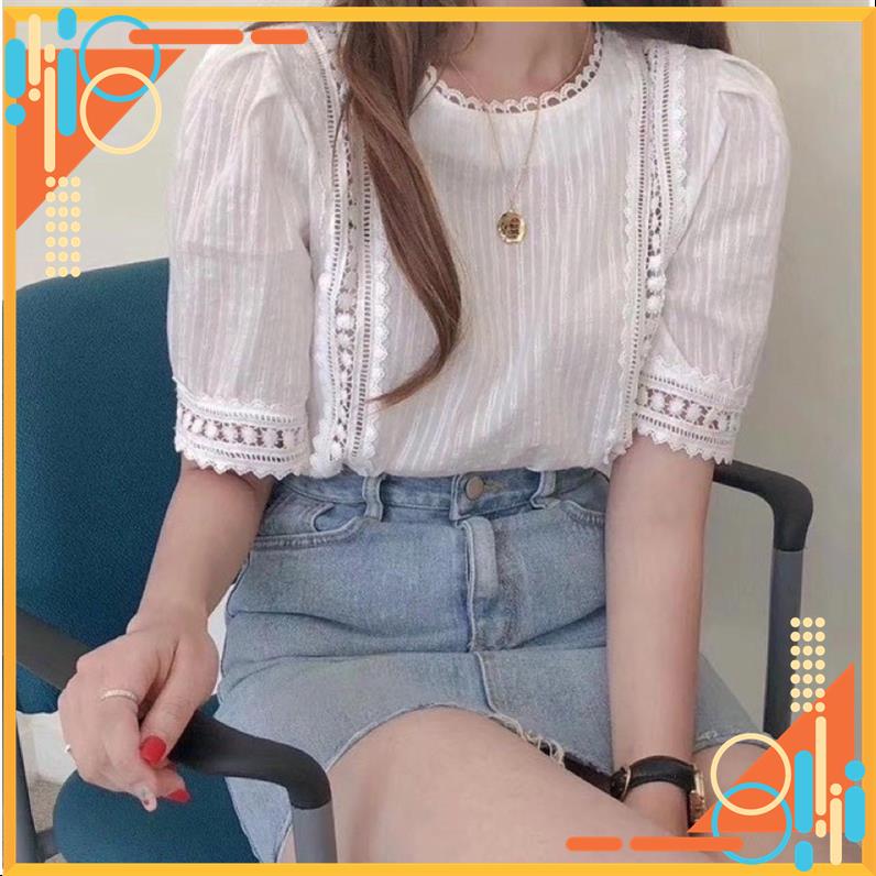 Áo trắng cộc tay ren áo sơ mi trắng áo sơ mi viền ren sơ mi tiểu thư MSP26874