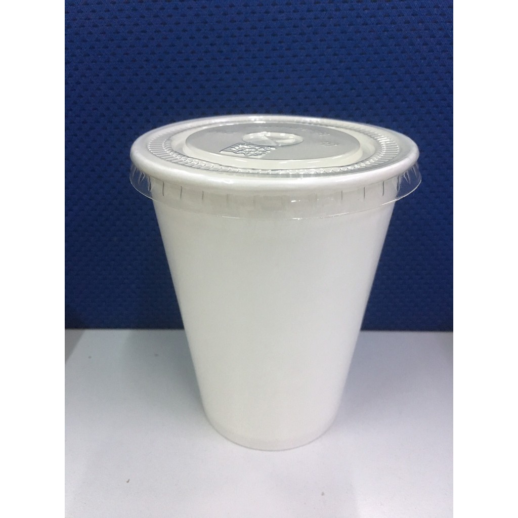 Ly giấy trắng 12oz - 390ml ( Nắp nhựa pet bằng) - 1 lốc (20 ly + 20 nắp)