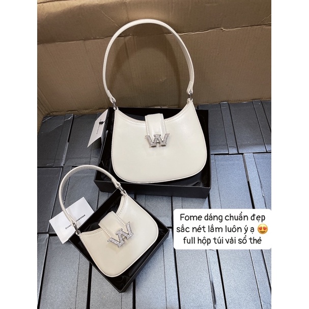 Túi Wang W dáng bầu kẹp nách da trơn mịn size mini và size 21 hàng xuất