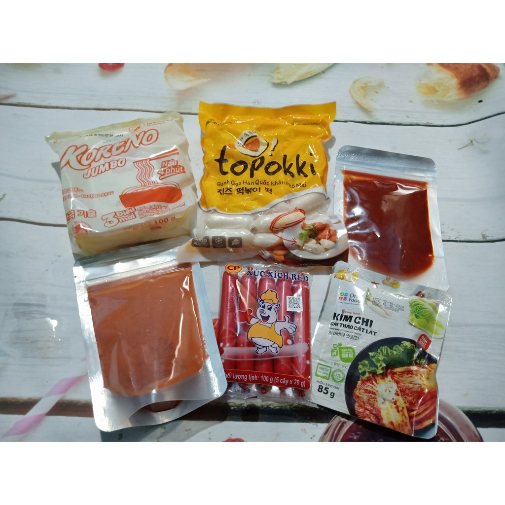 Combo tokpokki nhân phô mai+sốt+ớt+kimchi+xúc xích+mì