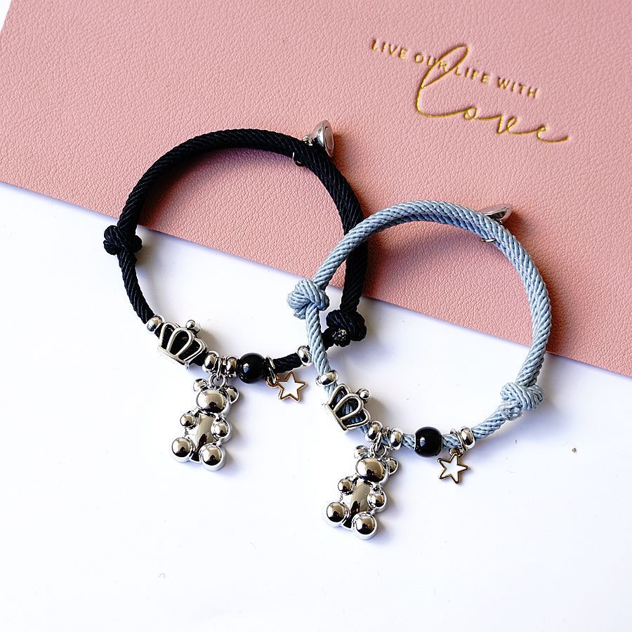 Set 2 vòng tay bện dây có nam châm có thể điều chỉnh cho cặp đôi