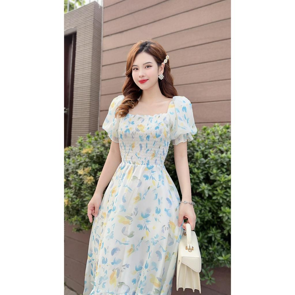 Váy tơ hoa đi chun ngực cực kì xinh xắn nhẹ nhàng-v271